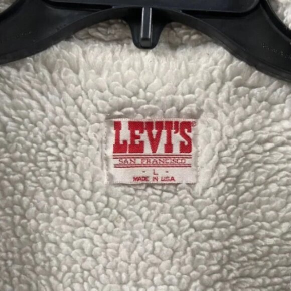 HOT VTG USA LEVI'S 70609 SHERPA LINED Fleece TRUCKER BLACK‎ Denim JACKET Jeans L - Picture 2 of 6